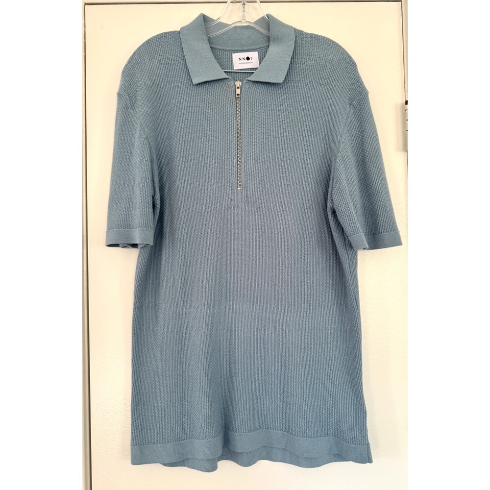 NWT No Nationality Blue Zip-up Polo Shirt